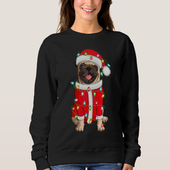 Pug  Xmas Lighting Santa Hat Pug Christmas Sweatshirt (Front)