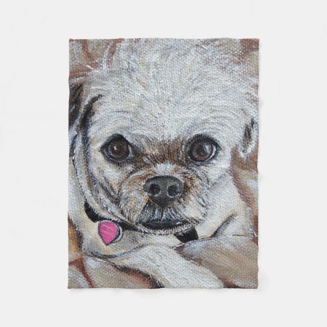 Pugapoo Painting Fleece Blanket (Front)