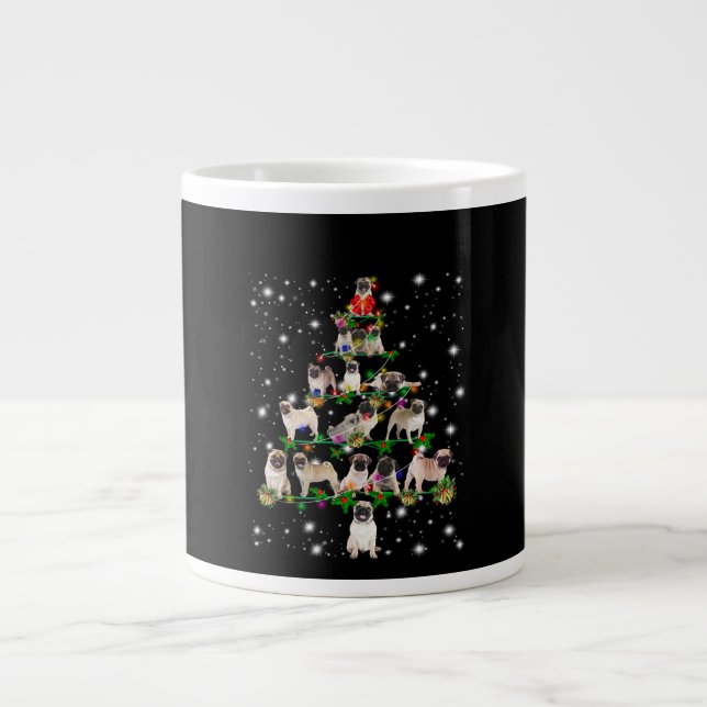 Pugdog Christmas Tree Covered By Flashlight Large Coffee Mug (Front)