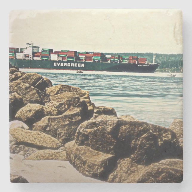 Puget Sound Cargo Ship Stone Coaster (Front)