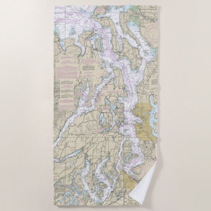 Puget Sound Nautical Chart 18440 Beach Towel