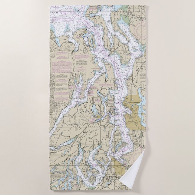 Puget Sound Nautical Chart 18440 Beach Towel (Front)