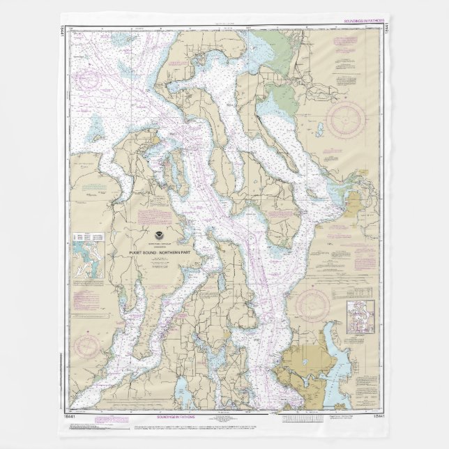 Puget Sound-Northern Part Nautical Chart 18441 Fleece Blanket (Front)