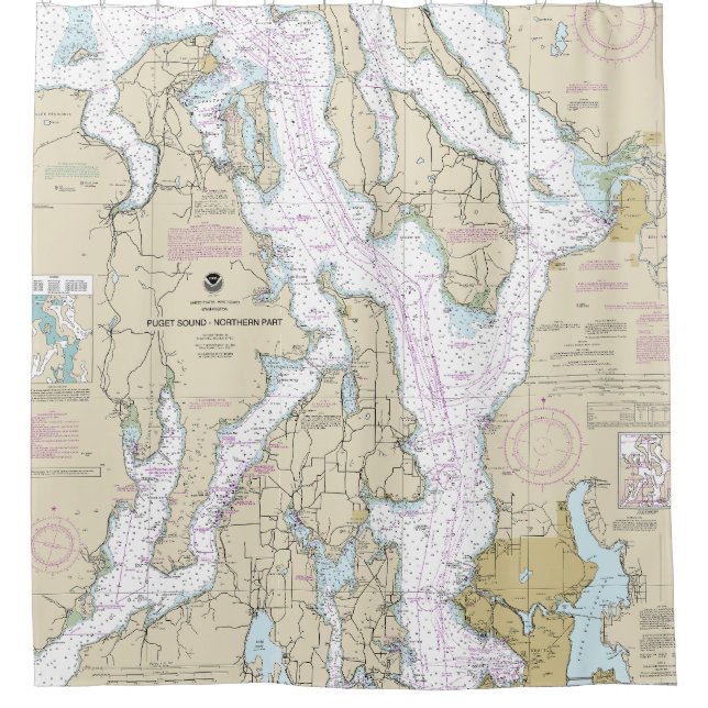 Puget Sound-Northern Part Nautical Chart 18441 Shower Curtain (Front)