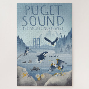Puget Sound - Pacific Northwest Travel Art Jigsaw Puzzle