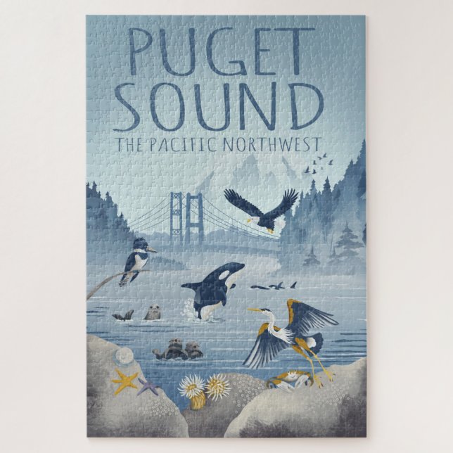Puget Sound - Pacific Northwest Travel Art Jigsaw Puzzle (Vertical)