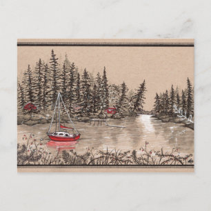 Puget Sound Red Sailboat, off the Key Peninsula Postcard