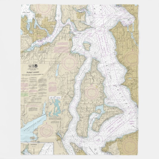 Puget Sound Shilshole Bay to Commencement Bay Fleece Blanket (Front)