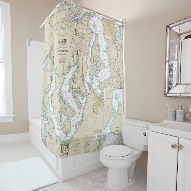 Puget Sound Southern Part Nautical Chart 18448 Shower Curtain (In Situ)