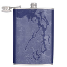 Puget Sound Vintage Map Nautical Chart Blue Flask