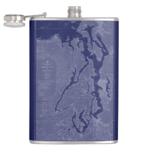 Puget Sound Vintage Map Nautical Chart Blue Flask