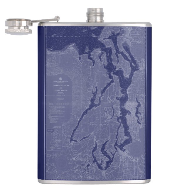 Puget Sound Vintage Map Nautical Chart Blue Flask (Opened)