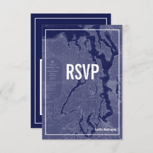 Puget Sound Vintage Map Wedding RSVP Card