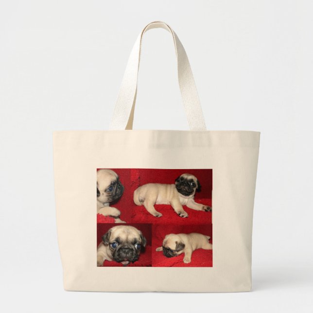 Puggies on the go! large tote bag (Front)