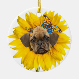 Puggle Angel Daisies Ceramic Tree Decoration