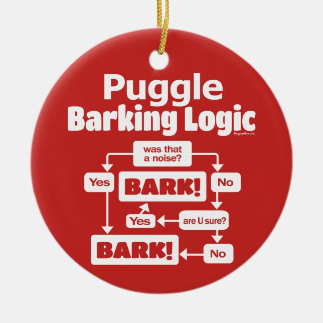 Puggle Barking Logic Ceramic Ornament (Front)