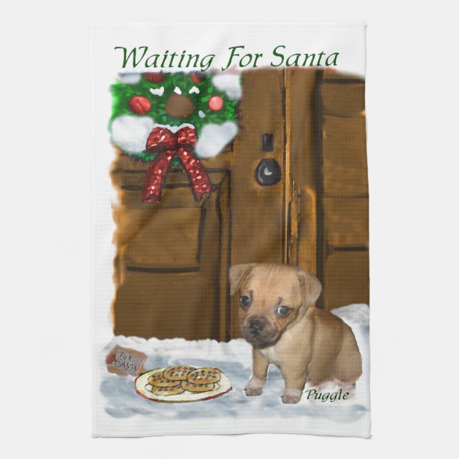 Puggle Christmas Tea Towel (Vertical)