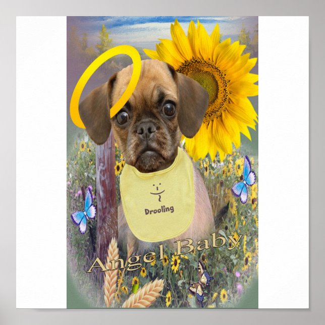 Puggle Drooling in daisies Poster (Front)