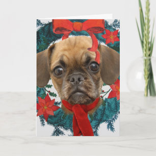 Puggle in Christmas Wreath Holiday Card