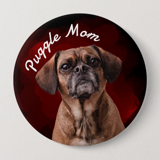 Puggle Mum with red background Button (Front)