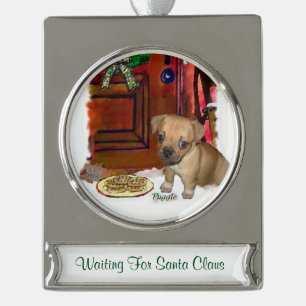 Puggle Personalised Christmas Silver Plated Banner Ornament