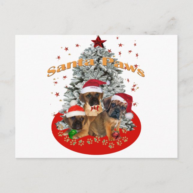 Puggle Santa Paws Holiday Postcard (Front)