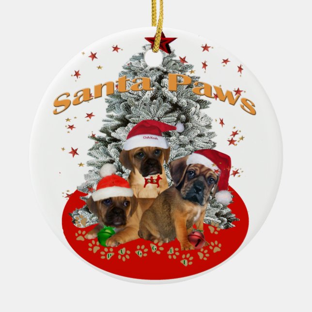 Puggle Santa Paws Ornament (Front)