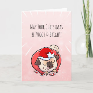 Puggy and Bright Christmas pug card