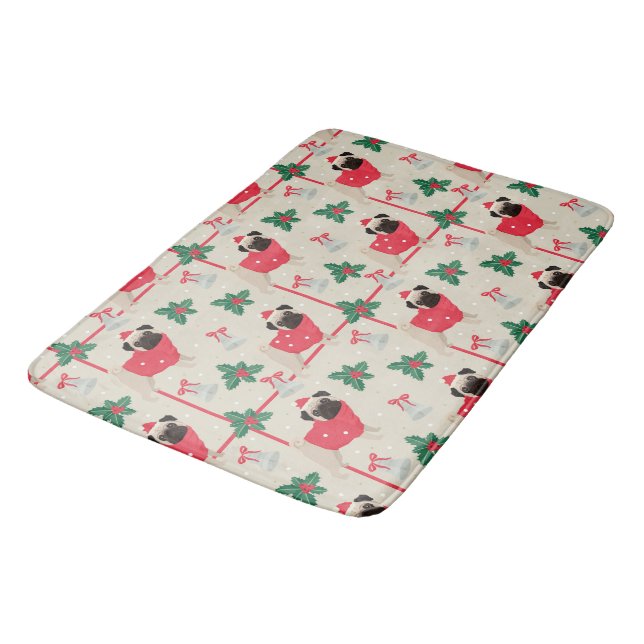 Puggy Christmas Bath Mat (Angled)