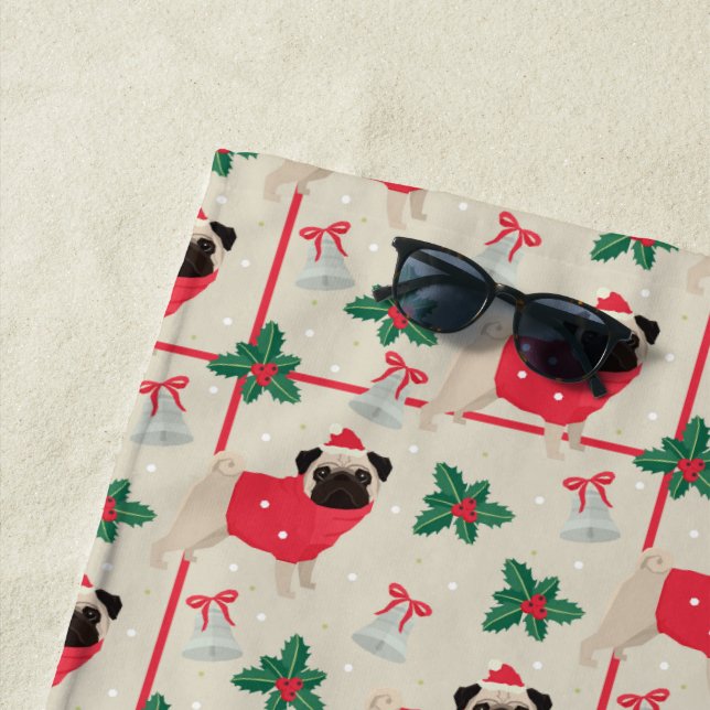 Puggy Christmas Beach Towel (In Situ)