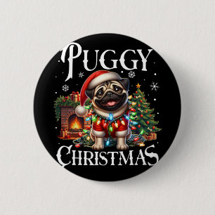 Puggy Christmas Pug Xmas Pug Santa Claus Pug 6 Cm Round Badge
