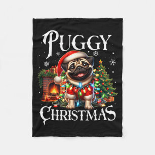 Puggy Christmas Pug Xmas Pug Santa Claus Pug Fleece Blanket