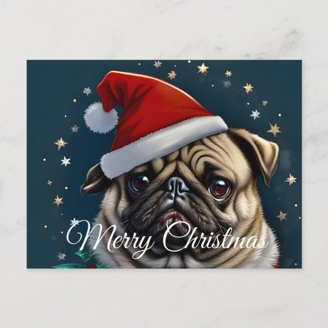 Puggy Claus Collection Holiday Postcard (Front)
