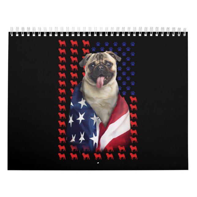 Puggy USA American Flag Calendar (Cover)