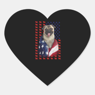 Puggy USA American Flag Heart Sticker
