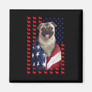 Puggy USA American Flag Magnet