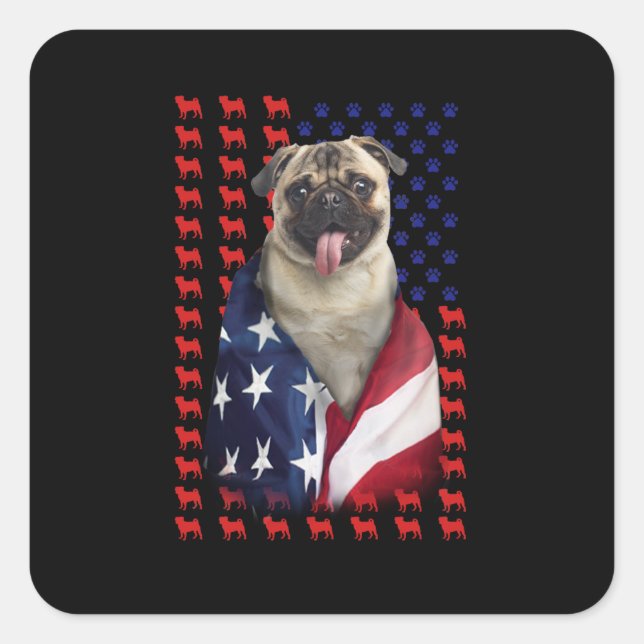 Puggy USA American Flag Square Sticker (Front)