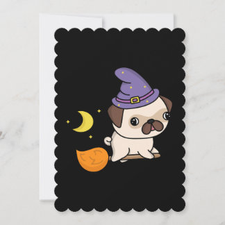 Puggy Witch Flat Greeting Card
