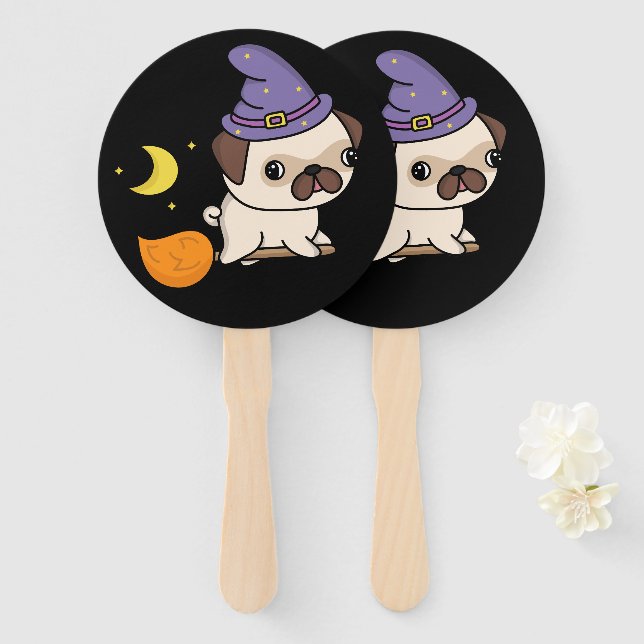 Puggy Witch Hand Fans (Front and Back)