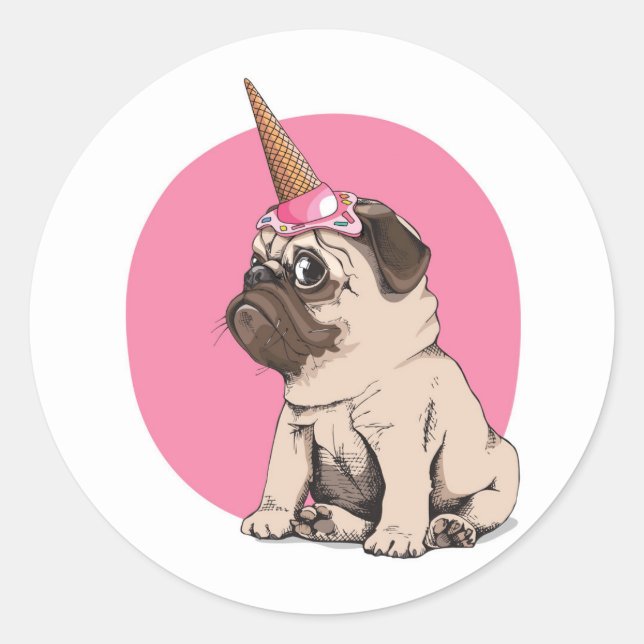 Pugicorn Classic Round Sticker (Front)