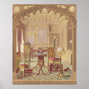 Pugin's Gothic Furniture, by Augustus Charles Pugi Poster