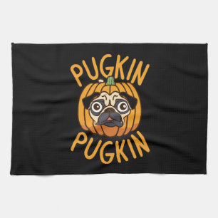 Pugkin Pug Dog Halloween Tea Towel
