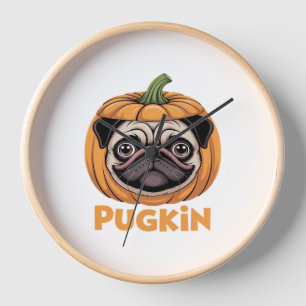Pugkin Pug Halloween Happy Halloween Oversized T-S Clock
