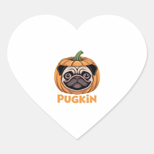 Pugkin Pug Halloween Happy Halloween Oversized T-S Heart Sticker (Front)