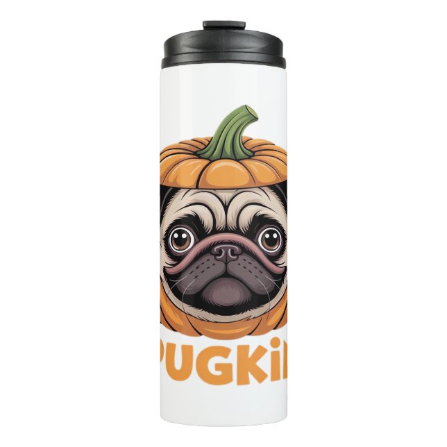 Pugkin Pug Halloween Happy Halloween Oversized T-S Thermal Tumbler (Front)