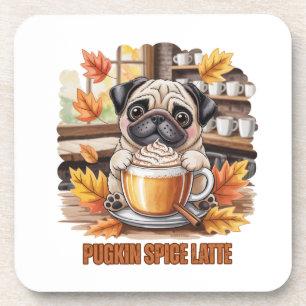 Pugkin Spice Latte – Cute Autumn Pug Coffee Design Coaster