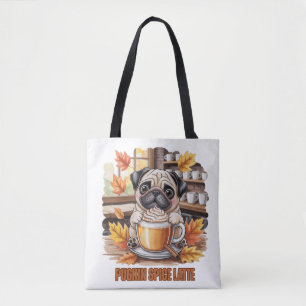Pugkin Spice Latte – Cute Autumn Pug Coffee Design Tote Bag