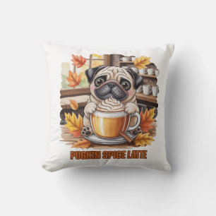 Pugkin Spice Latte Cute Funny Fall Pug Dog Lover Cushion