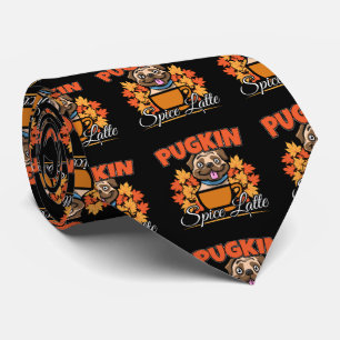 Pugkin Spice Latte - Pug Dog Pumpkin Pun Tie
