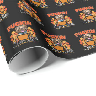 Pugkin Spice Latte - Pug Dog Pumpkin Pun Wrapping Paper